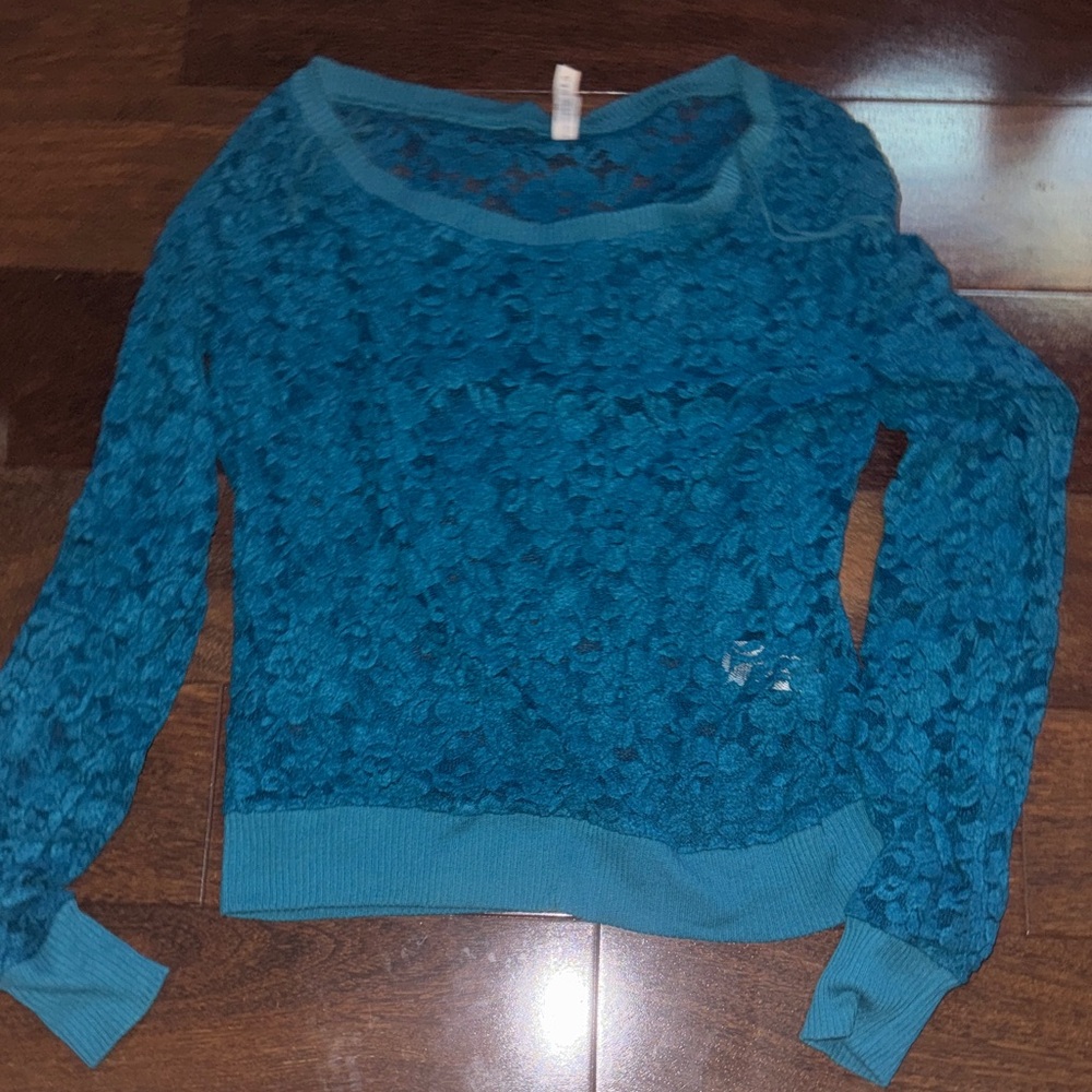 Aeropostale Teal Lace Long Sleeve Top size L Guc
